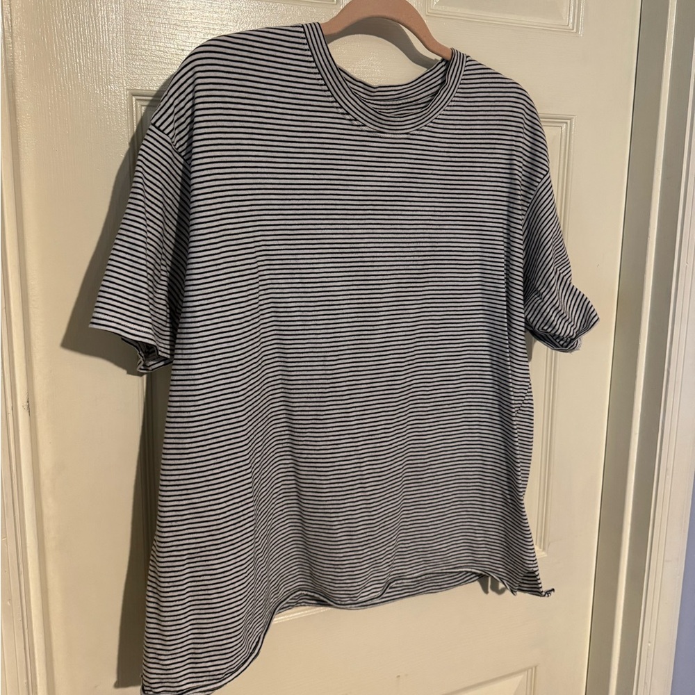 American Eagle Basic Black and White Striped Oversized Shirt